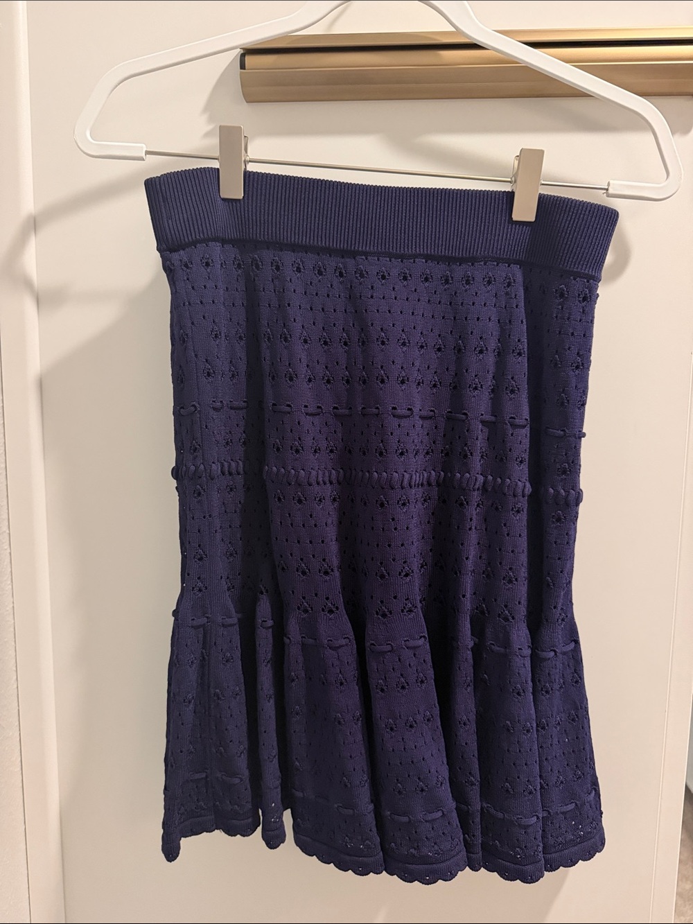 Knit A-Line Eyelet Skirt in Navy